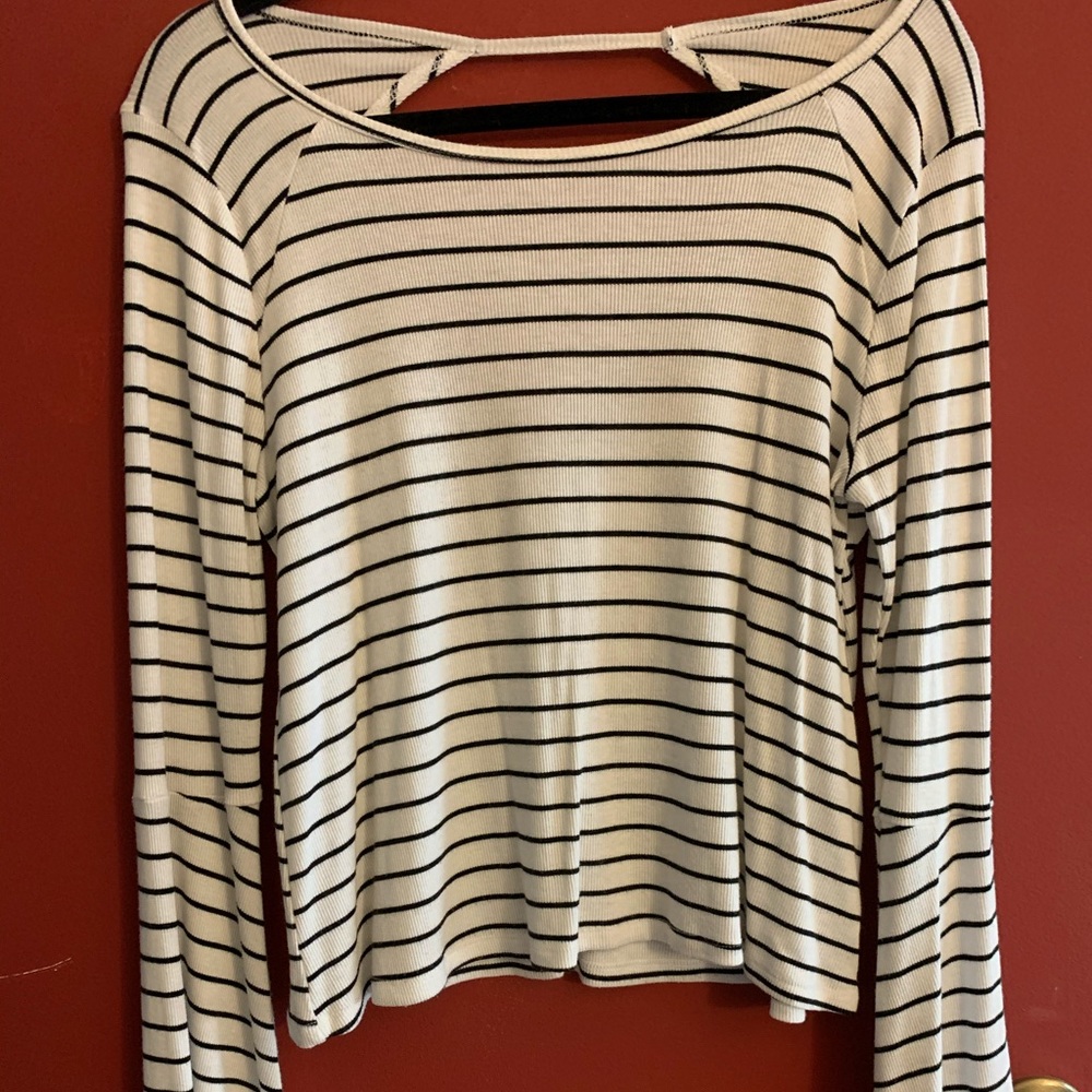 Black and White Stripes Bell Sleeve Top